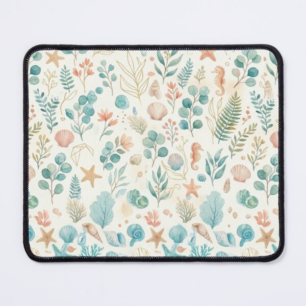Item preview, Ocean Seashells & Eucalyptus Seamless Watercolor Pattern designed and sold by DreamyBrushArt.