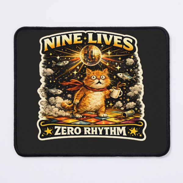 Item preview, Nine Lives Zero Rhythm Funny Disco Cat designed and sold by MustHaveVibes.
