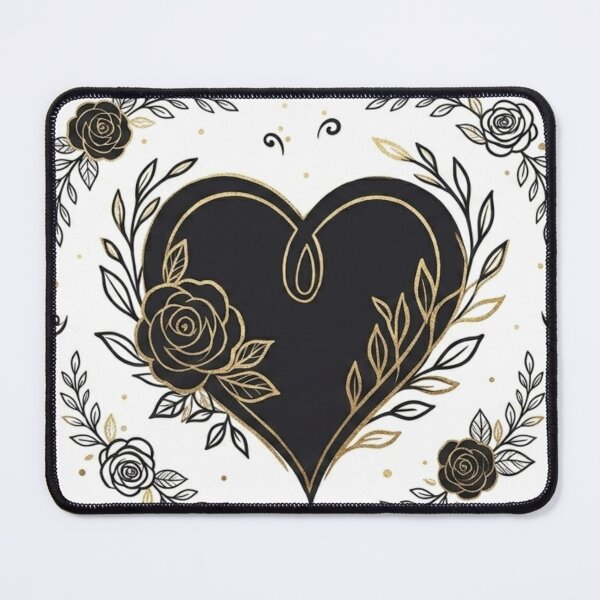 Item preview, Elegant Black and Gold Floral Heart with Roses Illustration designed and sold by DreamyBrushArt.