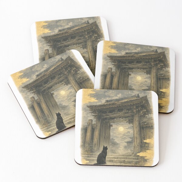 Item preview, Moonlit Black Cat at Rashomon Gate designed and sold by YamatoCatStudio.
