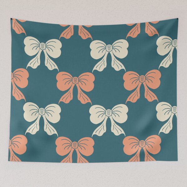 Item preview, Large Coquette Bow Trellis Pattern Teal Peach Blush designed and sold by DColourMuse.