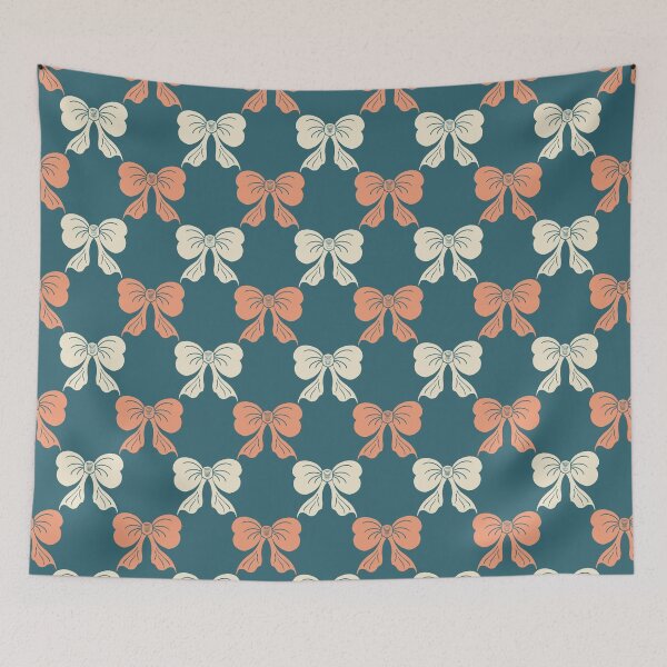 Item preview, Medium Coquette Bow Trellis Pattern Teal Peach Blush designed and sold by DColourMuse.