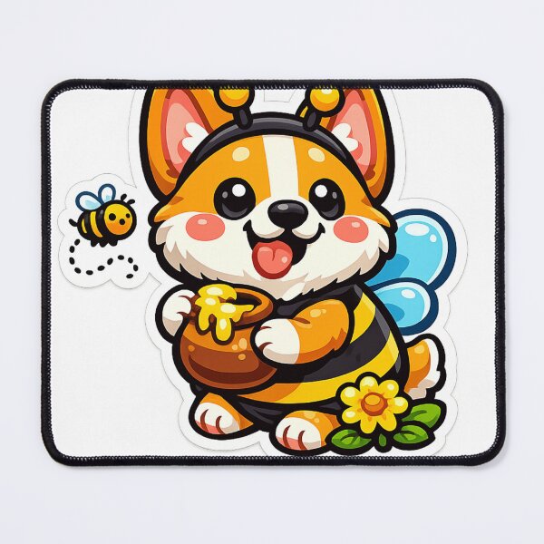 Item preview, Cute Bee Corgi Sticker | Kawaii Puppy in Bumblebee Costume with Honey Pot designed and sold by Kanvasly.