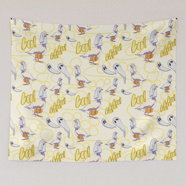 Item preview, Spooky Sheet Ghost Duck Halloween Seamless Pattern designed and sold by zanaxxer.