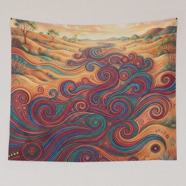 Item preview, Australian Dreaming River | Aboriginal Dot Art Desert Landscape designed and sold by GrinGalore.