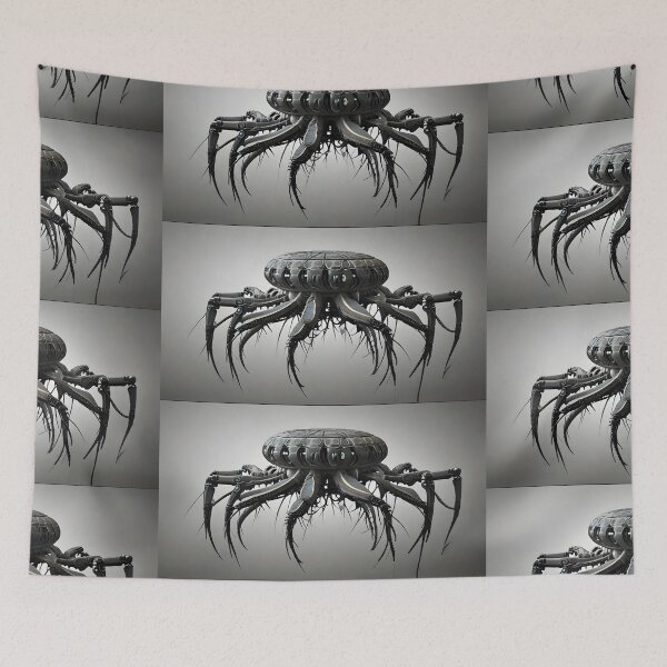 Item preview, UFO Futuristic Cyber Spider Robot | Dark Sci-Fi Mechanical Creature Art designed and sold by Bhaskar Digital Art.
