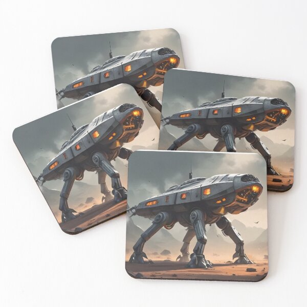 Item preview, UFO Futuristic Walking Robot Tank in Desert | Sci-Fi Mech Warrior Art designed and sold by Bhaskar Digital Art.