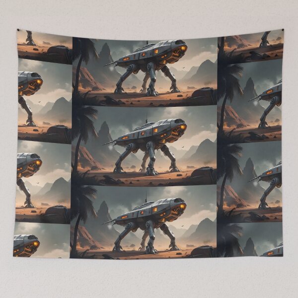 Item preview, UFO Futuristic Walking Robot Tank in Desert | Sci-Fi Mech Warrior Art designed and sold by Bhaskar Digital Art.