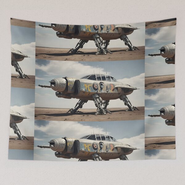 Item preview, UFO Futuristic Walking Aircraft in Desert | Sci-Fi Mechanical Beast | Post Apocalyptic Vehicle Art designed and sold by Bhaskar Digital Art.