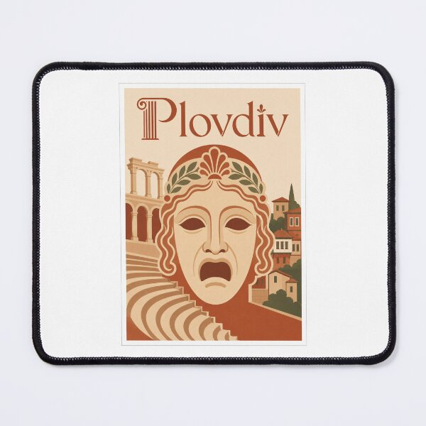 Item preview, Plovdiv Ancient Theatre Mask Travel Poster designed and sold by Beyond Destinations.