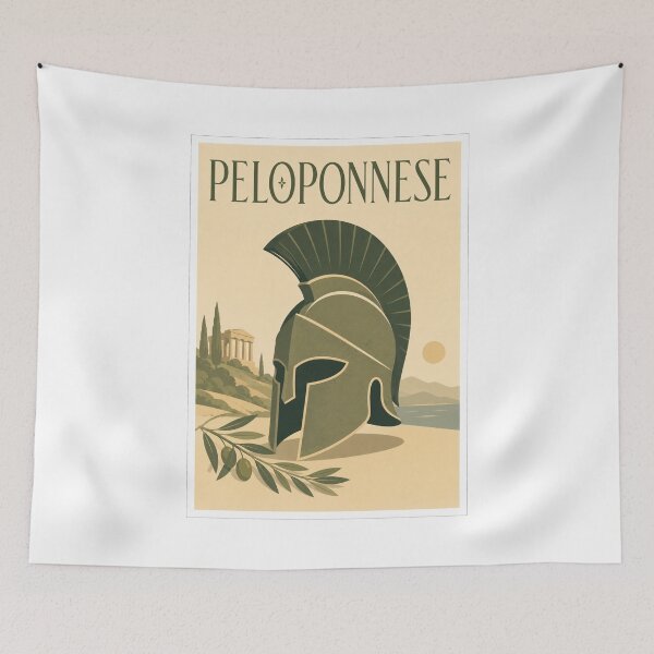 Item preview, Peloponnese Spartan Helmet Travel Poster designed and sold by Beyond Destinations.