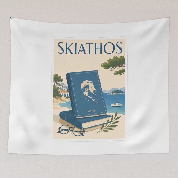 Item preview, Skiathos Papadiamantis Books Travel Poster designed and sold by Beyond Destinations.