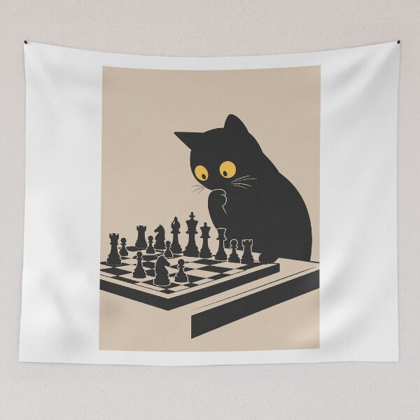 Item preview, Black Cat Playing Chess designed and sold by PurrfectHome.