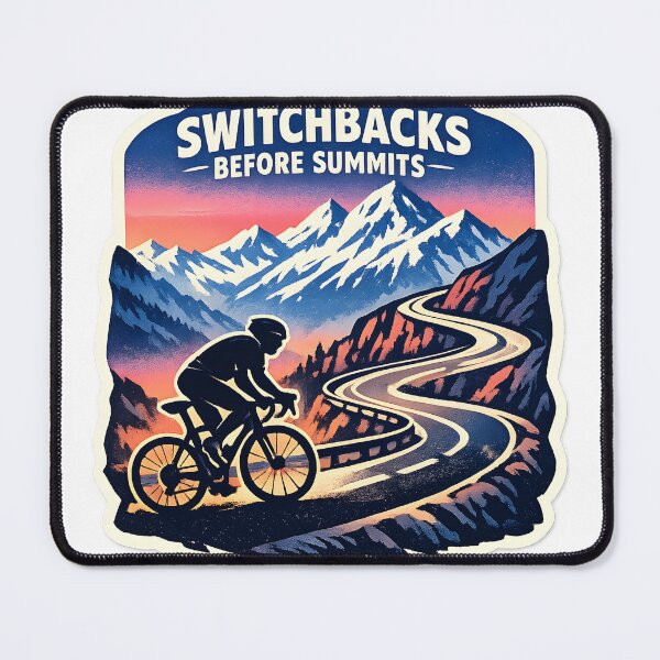 Item preview, Switchbacks Before Summits - Retro Alpine Cycling Adventure designed and sold by MustHaveVibes.