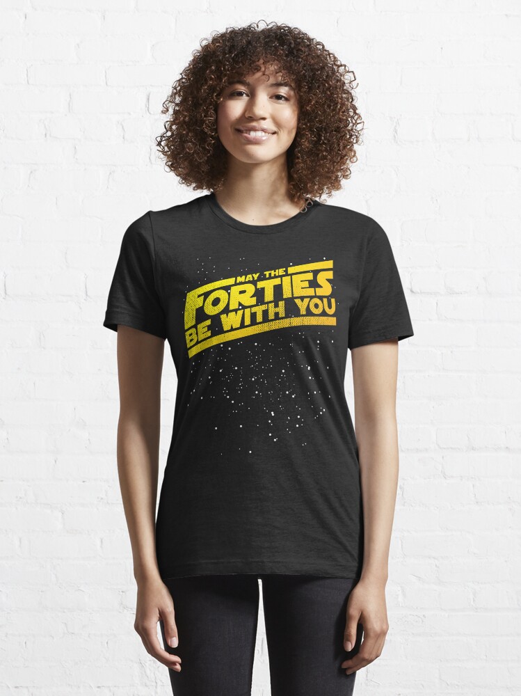 Alternate view of May The Forties Be With You Vintage 40th Birthday Distressed Star Illustration Essential T-Shirt