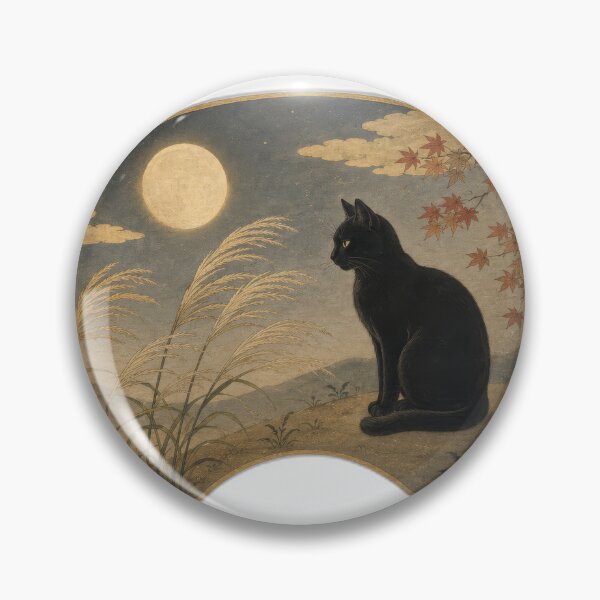 Item preview, Heian Cat Beneath the Autumn Moon designed and sold by YamatoCatStudio.