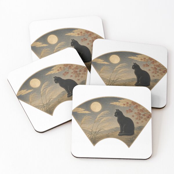 Item preview, Heian Cat Beneath the Autumn Moon designed and sold by YamatoCatStudio.
