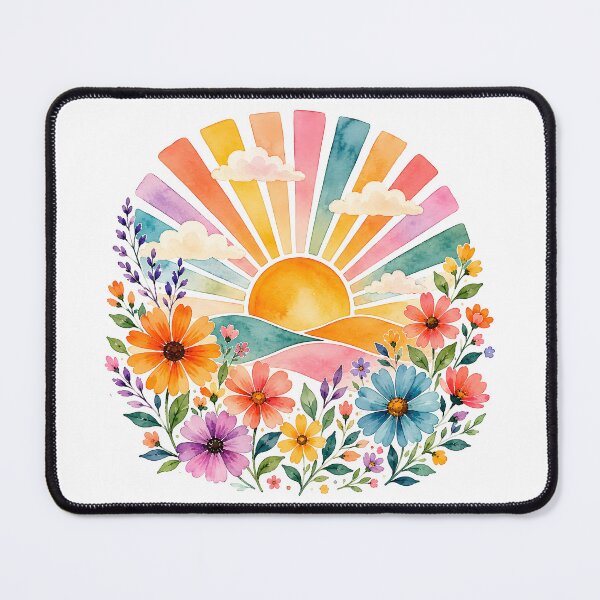 Item preview, Retro sunrise with flowers designed and sold by trendspatterns.