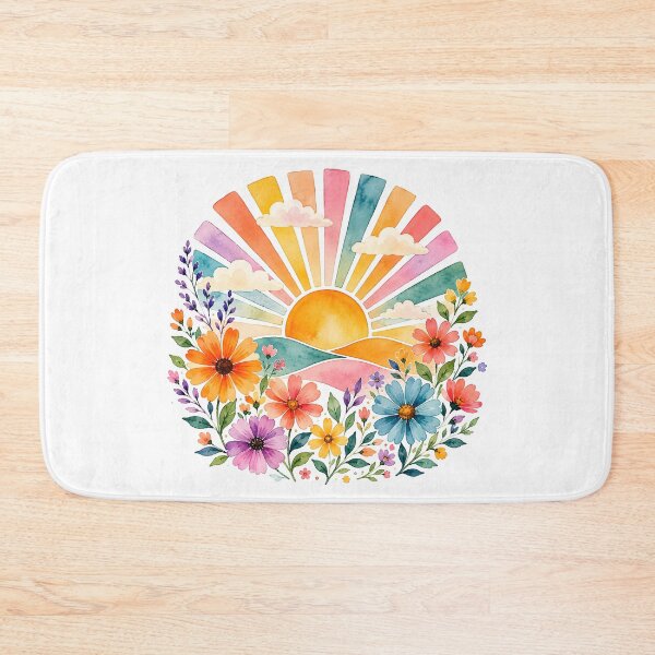 Item preview, Retro sunrise with flowers designed and sold by trendspatterns.