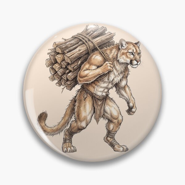 Item preview, Muscular Puma Carrying Firewood Outdoor Survival Bushcraft designed and sold by BreezifyDesignStudio.