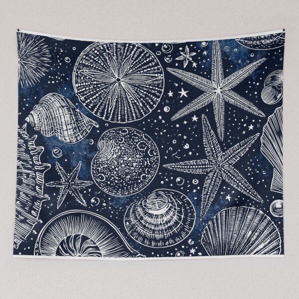 Item preview, Deep Sea Ocean Pattern Starfishes and Shells Night Blue designed and sold by VectorForge.