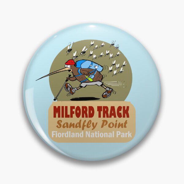 Item preview, Milford Track Sandfly Point kiwi hiker cartoon designed and sold by Al Benge - NZ & Australian Art.