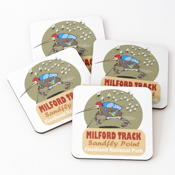 Item preview, Milford Track Sandfly Point kiwi hiker cartoon designed and sold by Al Benge - NZ & Australian Art.