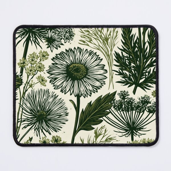 Item preview, Vintage Botanical Wildflowers Pattern Forest Green Linocut designed and sold by VectorForge.