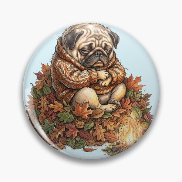 Item preview, Cozy Sleepy Pug Knitted Sweater Autumn Leaves Campfire designed and sold by BreezifyDesignStudio.