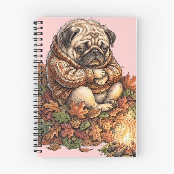 Item preview, Cozy Sleepy Pug Knitted Sweater Autumn Leaves Campfire designed and sold by BreezifyDesignStudio.