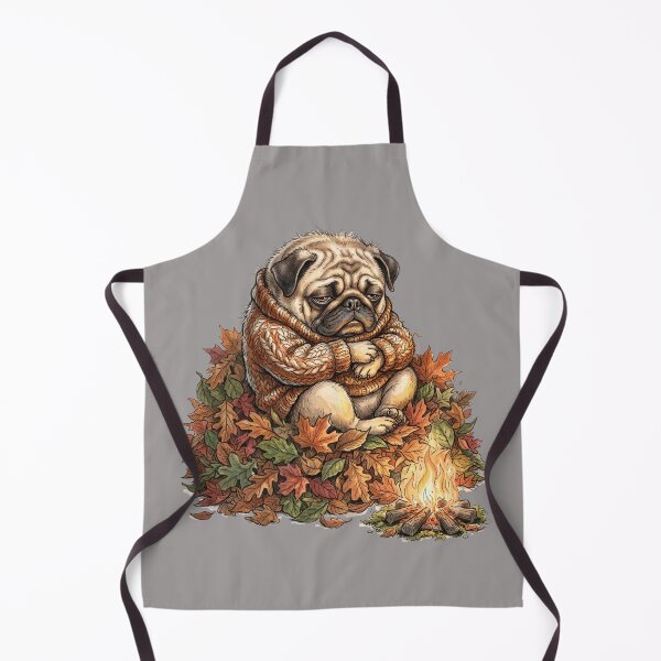 Item preview, Cozy Sleepy Pug Knitted Sweater Autumn Leaves Campfire designed and sold by BreezifyDesignStudio.