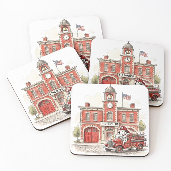 Item preview, Cute Dalmatian Firefighter Dog Driving Fire Truck Watercolor Firehouse designed and sold by raedattia.