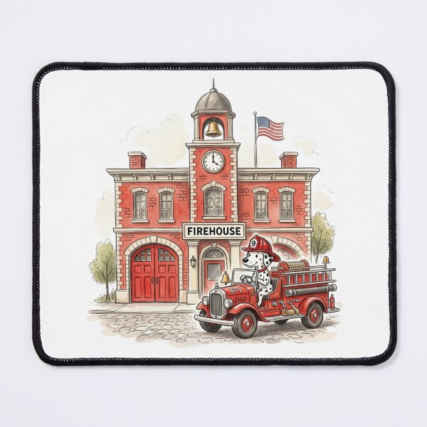 Item preview, Cute Dalmatian Firefighter Dog Driving Fire Truck Watercolor Firehouse designed and sold by raedattia.