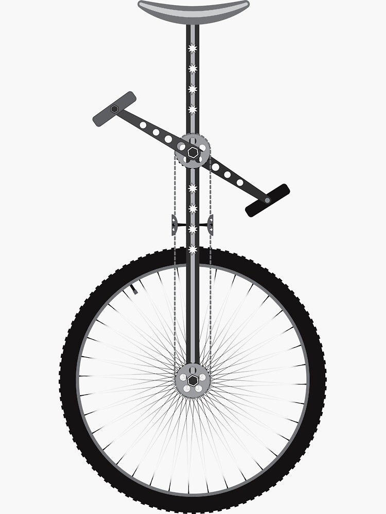 "Highly detailed drawings of a Black and white unicycle. " Sticker by