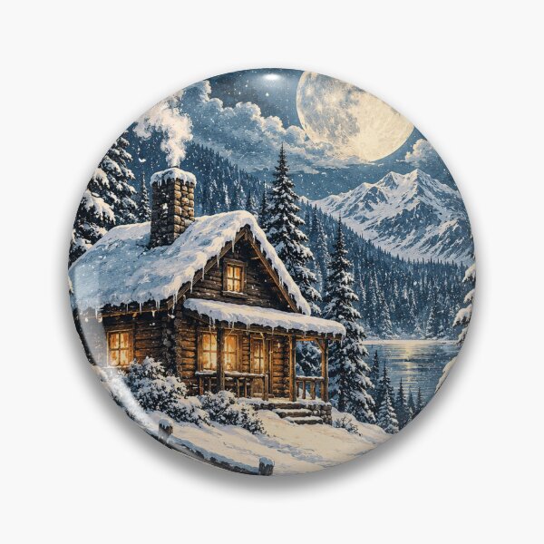 Item preview, Vintage Winter Cabin Snow Mountain Landscape Design designed and sold by NestDesigns01.