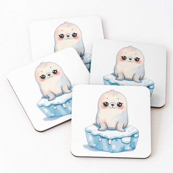 Item preview, Cute Kawaii Baby Seal on Ice Watercolor Illustration | Adorable Arctic Animal | Pastel Polar Sea Life Sticker designed and sold by PrintelloTH.
