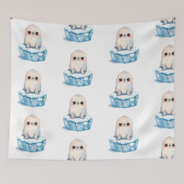 Item preview, Cute Kawaii Baby Seal on Ice Watercolor Illustration | Adorable Arctic Animal | Pastel Polar Sea Life Sticker designed and sold by PrintelloTH.