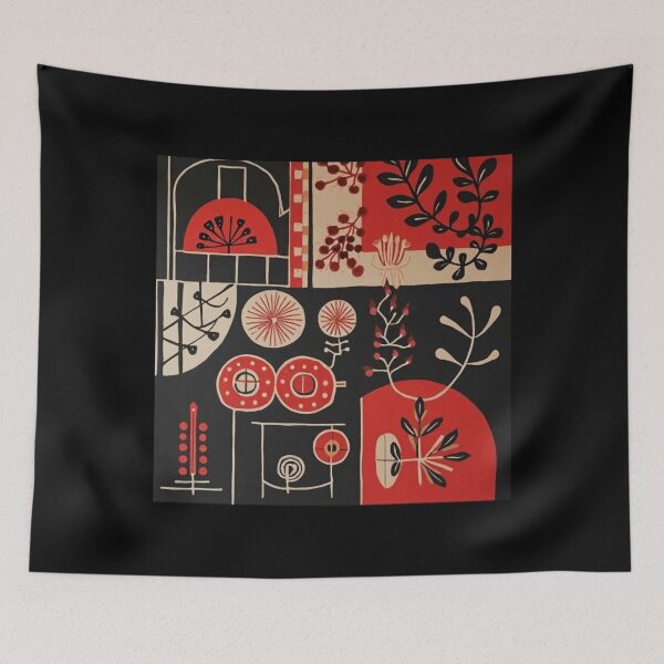 Item preview, geometric botanical folk retro abstract botanical composition designed and sold by Johnnathan gaga.