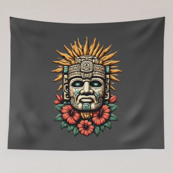 Item preview, Mayan Warrior Mask with Flowers & Sun | Elysium Echoes Icon 03 designed and sold by Shift-Bloom.