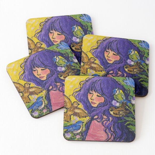 Item preview, Purple Hair Girl with Garden Birds designed and sold by AubinDesmarets.