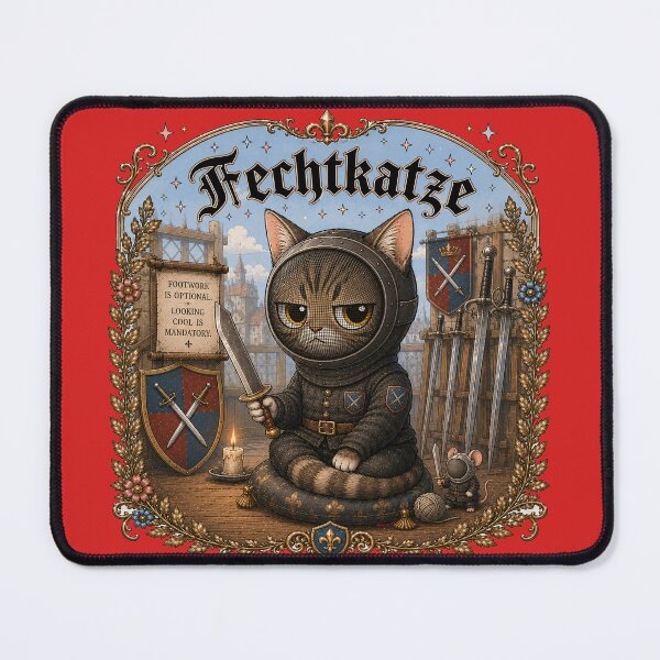 Item preview, Cute HEMA Chibi manga style fencing cat Character Historical Fencing Art designed and sold by blackdoggdesign.