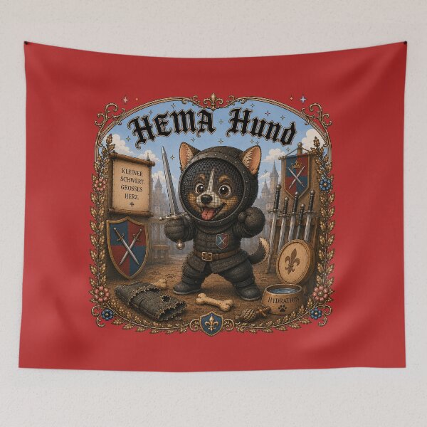 Item preview, Cute HEMA Chibi manga style HEMA HUND DOG Character Historical Fencing Art designed and sold by blackdoggdesign.