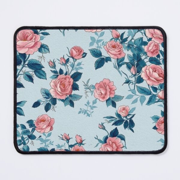 Item preview, Vintage Botanical Pink Rose Pattern Soft Blue Aesthetic designed and sold by MAGICKEY2024.