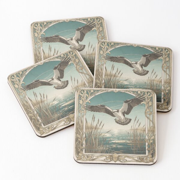 Item preview, Art Nouveau Osprey Above the Reeds in Gold designed and sold by PictorialWhimsy.
