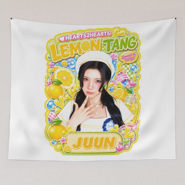 Item preview, Hearts2Hearts Juun Lemon Tang red backdrop live stage visual designed and sold by Valereekmerch.