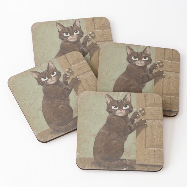 Item preview, Havana Brown Cat Demanding the Door Be Opened Folk Art designed and sold by PictorialWhimsy.