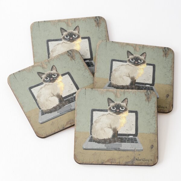 Item preview, Birman Cat Occupying the Laptop Mid-Meeting Folk Art designed and sold by PictorialWhimsy.
