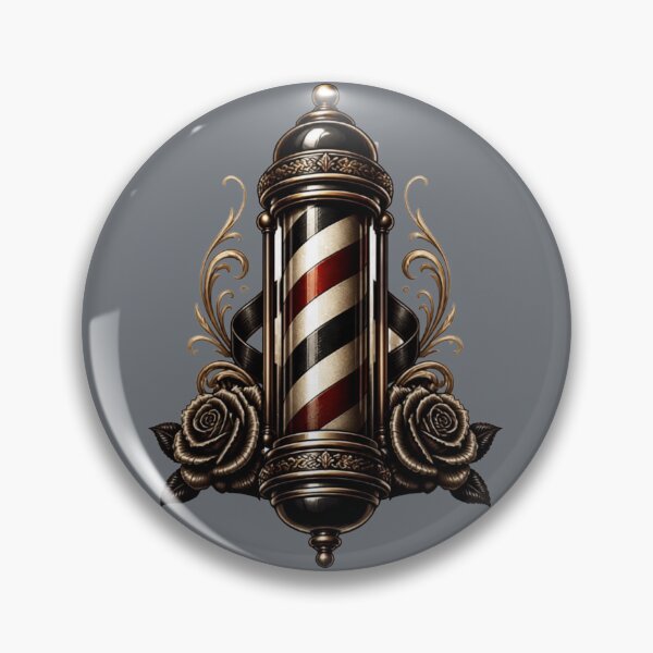 Item preview, Traditional Barber Pole Tattoo Emblem with Vintage Roses designed and sold by Barber MD Culture.