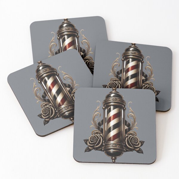 Item preview, Traditional Barber Pole Tattoo Emblem with Vintage Roses designed and sold by Barber MD Culture.