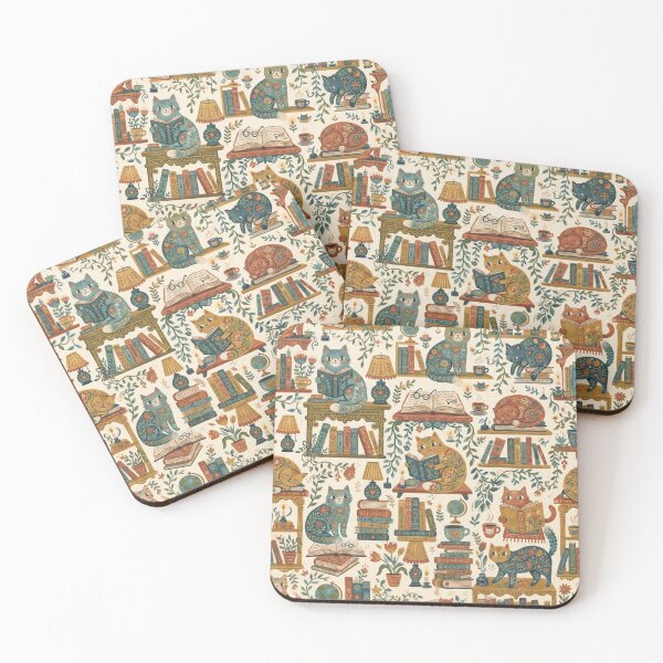 Item preview, Cozy Reading Cats Library Pattern designed and sold by Iampoji.